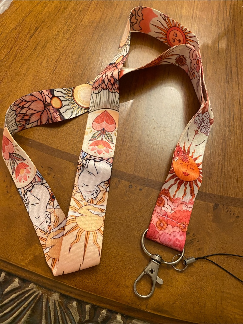 Sun & Heart Pink Floral Lanyard with Lobster Clasp